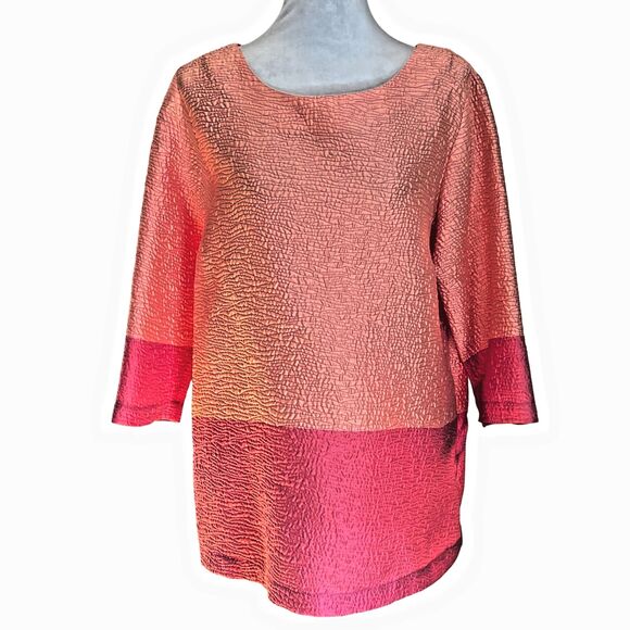 CAROLINE ROSE womens Pink  Coral Colorblock crinkle fabric tunic XL - Picture 1 of 7